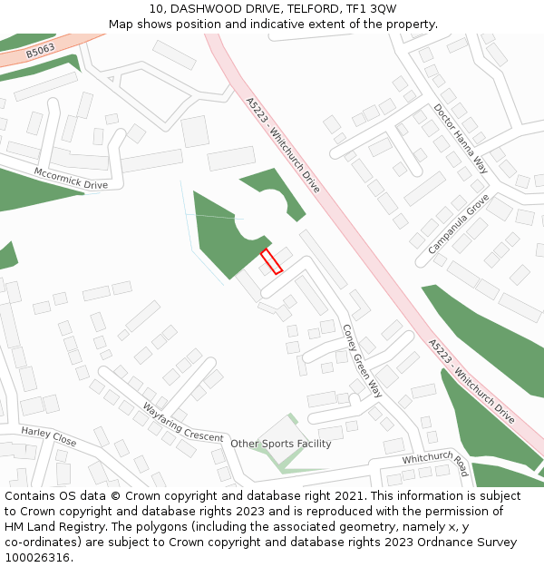 10, DASHWOOD DRIVE, TELFORD, TF1 3QW: Location map and indicative extent of plot