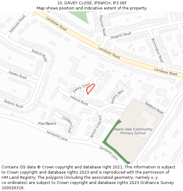 10, DAVEY CLOSE, IPSWICH, IP3 0EF: Location map and indicative extent of plot