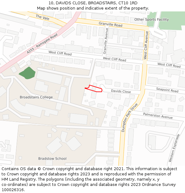 10, DAVIDS CLOSE, BROADSTAIRS, CT10 1RD: Location map and indicative extent of plot