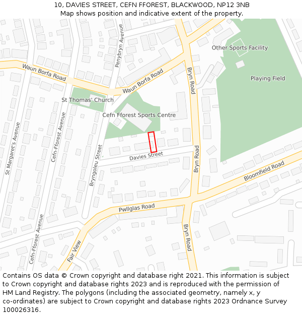 10, DAVIES STREET, CEFN FFOREST, BLACKWOOD, NP12 3NB: Location map and indicative extent of plot