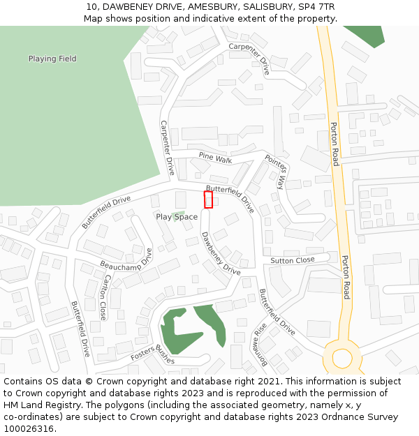 10, DAWBENEY DRIVE, AMESBURY, SALISBURY, SP4 7TR: Location map and indicative extent of plot