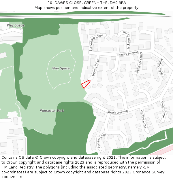 10, DAWES CLOSE, GREENHITHE, DA9 9RA: Location map and indicative extent of plot