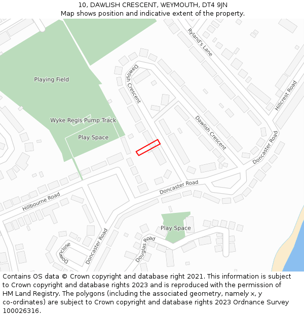 10, DAWLISH CRESCENT, WEYMOUTH, DT4 9JN: Location map and indicative extent of plot