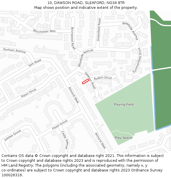 10, DAWSON ROAD, SLEAFORD, NG34 8TR: Location map and indicative extent of plot