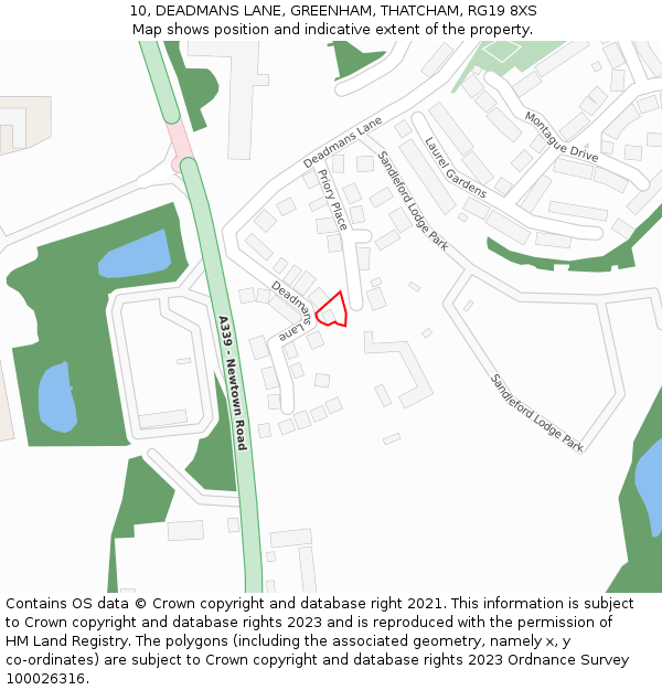 10, DEADMANS LANE, GREENHAM, THATCHAM, RG19 8XS: Location map and indicative extent of plot
