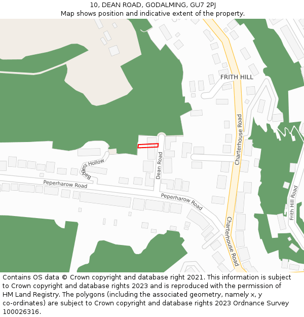 10, DEAN ROAD, GODALMING, GU7 2PJ: Location map and indicative extent of plot