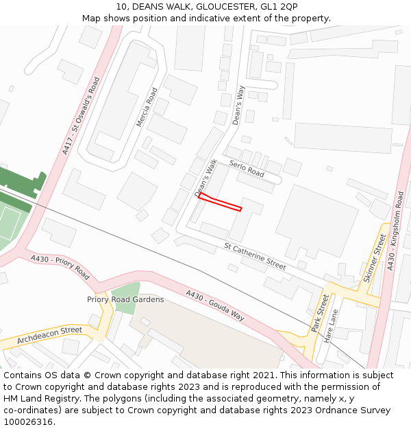 10, DEANS WALK, GLOUCESTER, GL1 2QP: Location map and indicative extent of plot