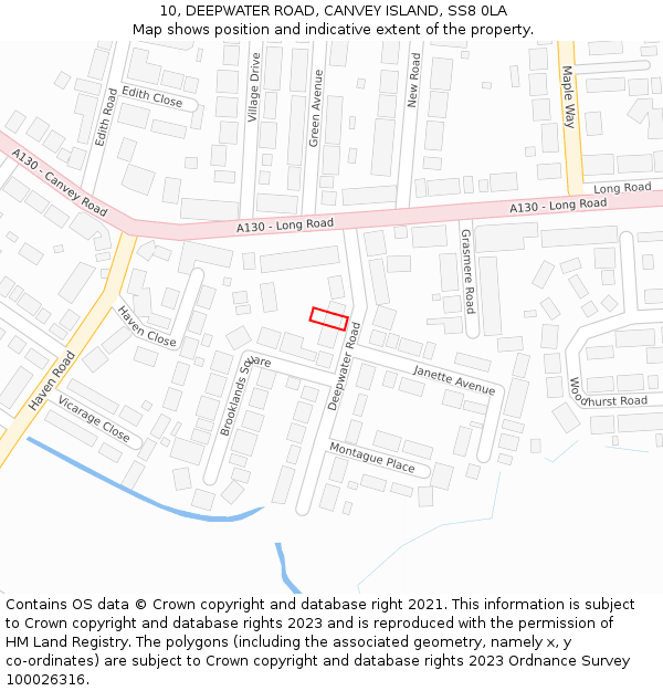 10, DEEPWATER ROAD, CANVEY ISLAND, SS8 0LA: Location map and indicative extent of plot