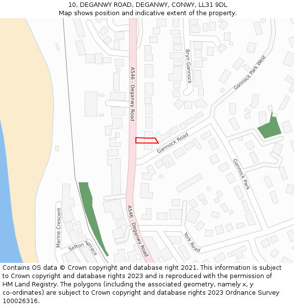 10, DEGANWY ROAD, DEGANWY, CONWY, LL31 9DL: Location map and indicative extent of plot