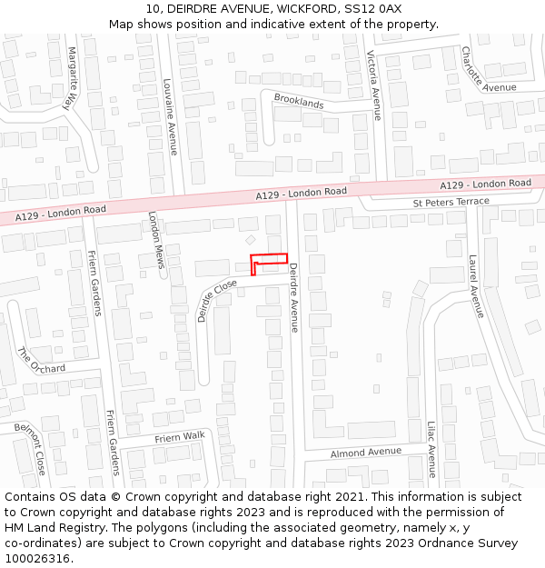 10, DEIRDRE AVENUE, WICKFORD, SS12 0AX: Location map and indicative extent of plot