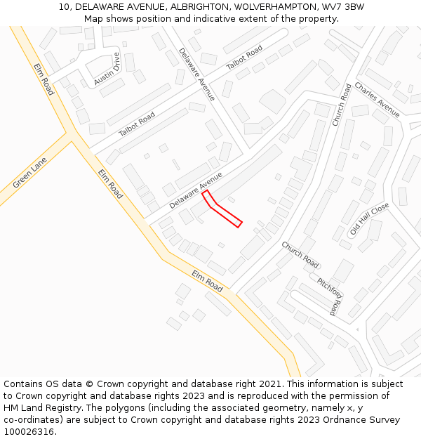 10, DELAWARE AVENUE, ALBRIGHTON, WOLVERHAMPTON, WV7 3BW: Location map and indicative extent of plot