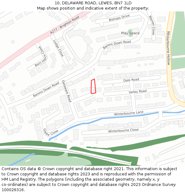 10, DELAWARE ROAD, LEWES, BN7 1LD: Location map and indicative extent of plot