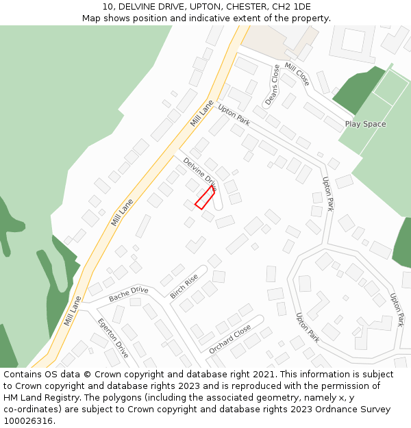 10, DELVINE DRIVE, UPTON, CHESTER, CH2 1DE: Location map and indicative extent of plot