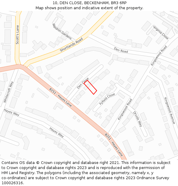 10, DEN CLOSE, BECKENHAM, BR3 6RP: Location map and indicative extent of plot