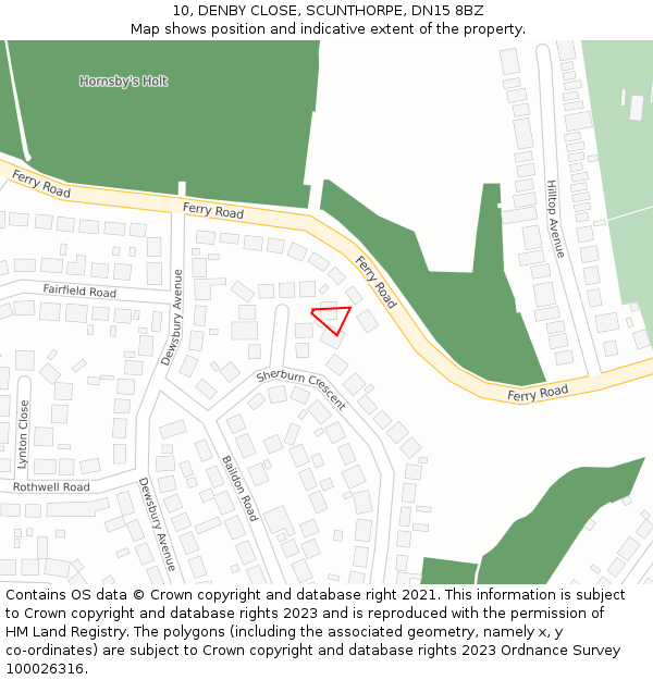10, DENBY CLOSE, SCUNTHORPE, DN15 8BZ: Location map and indicative extent of plot