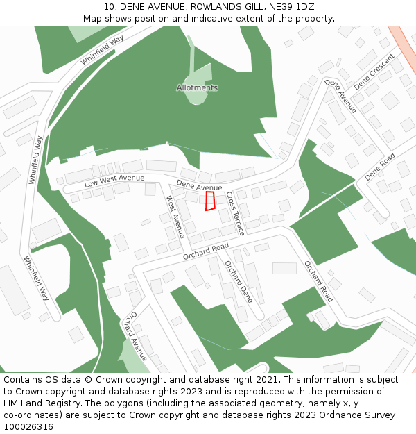 10, DENE AVENUE, ROWLANDS GILL, NE39 1DZ: Location map and indicative extent of plot