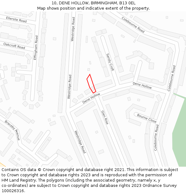 10, DENE HOLLOW, BIRMINGHAM, B13 0EL: Location map and indicative extent of plot