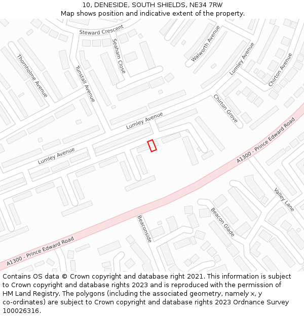 10, DENESIDE, SOUTH SHIELDS, NE34 7RW: Location map and indicative extent of plot