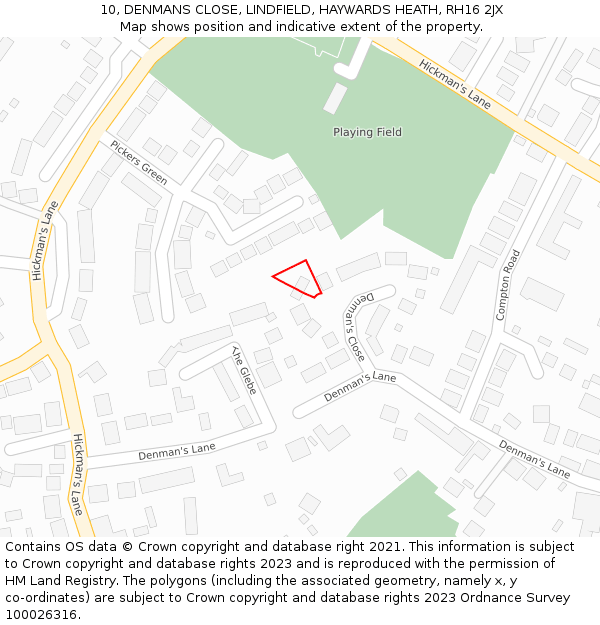 10, DENMANS CLOSE, LINDFIELD, HAYWARDS HEATH, RH16 2JX: Location map and indicative extent of plot