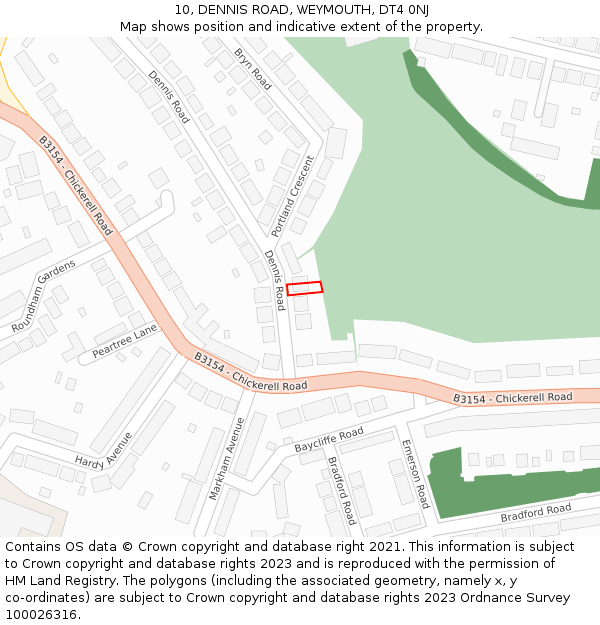 10, DENNIS ROAD, WEYMOUTH, DT4 0NJ: Location map and indicative extent of plot