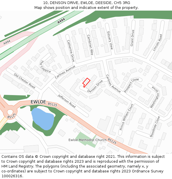 10, DENSON DRIVE, EWLOE, DEESIDE, CH5 3RG: Location map and indicative extent of plot