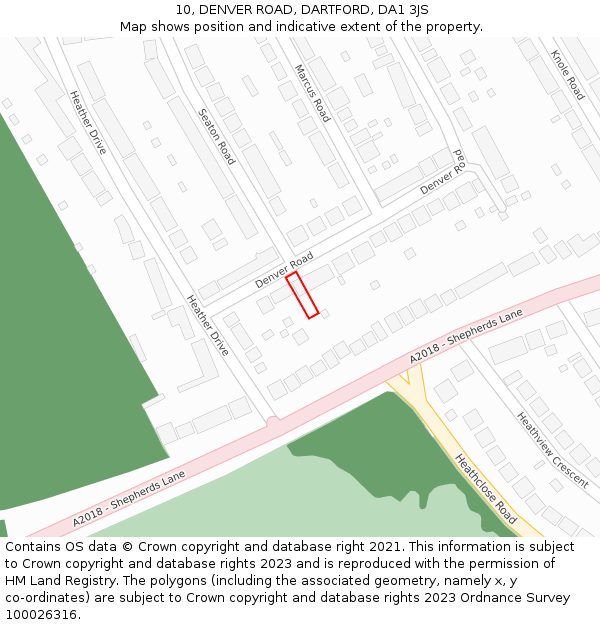 10, DENVER ROAD, DARTFORD, DA1 3JS: Location map and indicative extent of plot