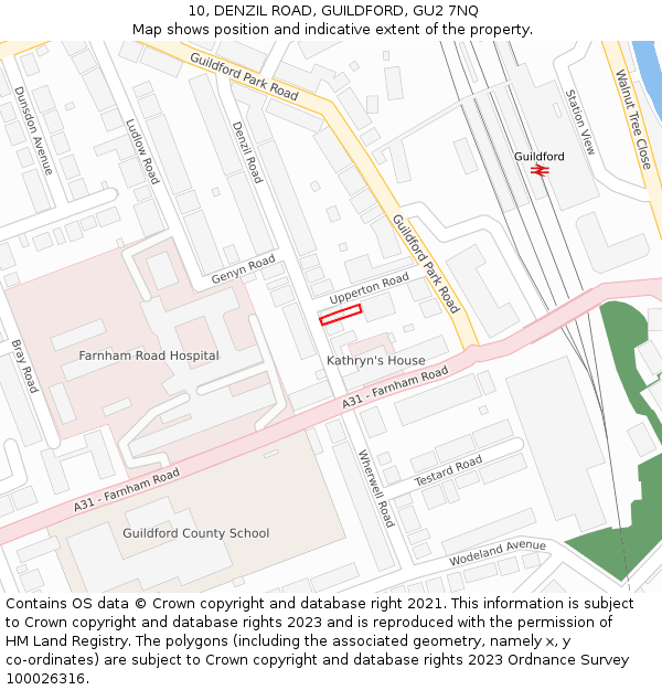 10, DENZIL ROAD, GUILDFORD, GU2 7NQ: Location map and indicative extent of plot