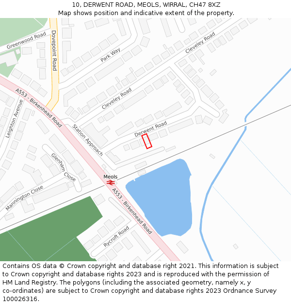 10, DERWENT ROAD, MEOLS, WIRRAL, CH47 8XZ: Location map and indicative extent of plot