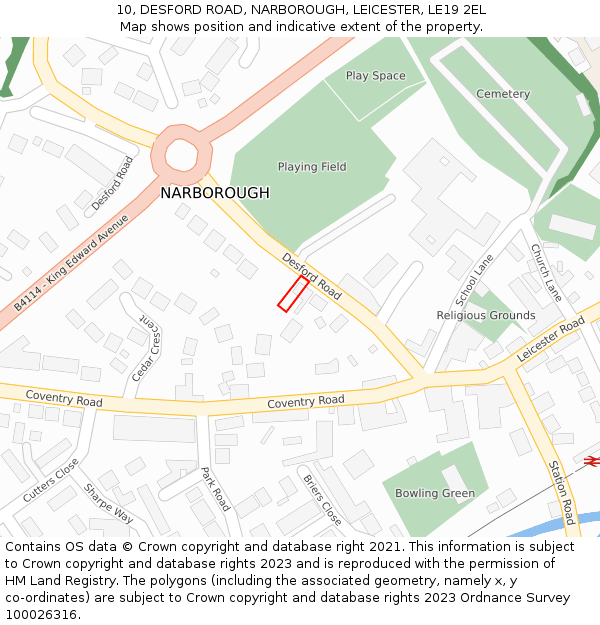 10, DESFORD ROAD, NARBOROUGH, LEICESTER, LE19 2EL: Location map and indicative extent of plot