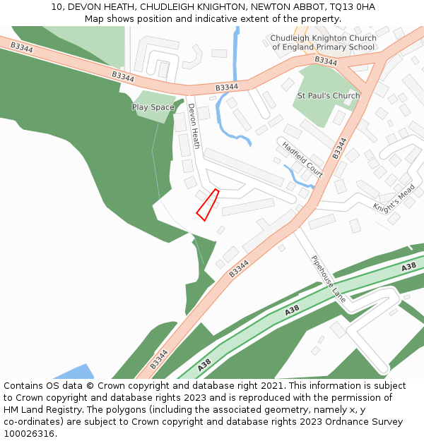 10, DEVON HEATH, CHUDLEIGH KNIGHTON, NEWTON ABBOT, TQ13 0HA: Location map and indicative extent of plot