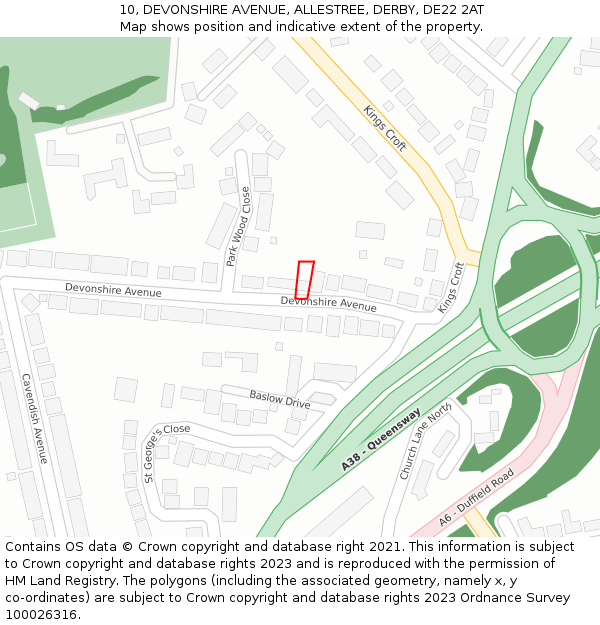 10, DEVONSHIRE AVENUE, ALLESTREE, DERBY, DE22 2AT: Location map and indicative extent of plot