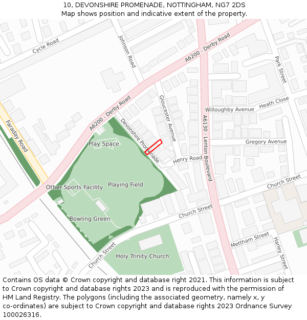 10, DEVONSHIRE PROMENADE, NOTTINGHAM, NG7 2DS: Location map and indicative extent of plot