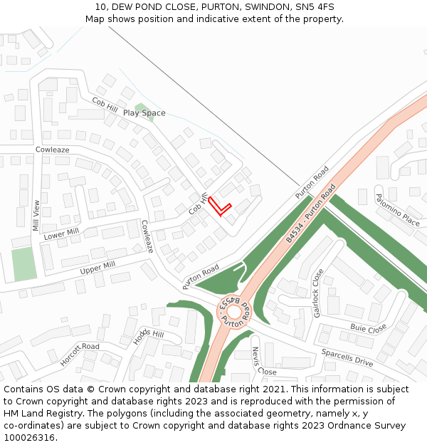 10, DEW POND CLOSE, PURTON, SWINDON, SN5 4FS: Location map and indicative extent of plot
