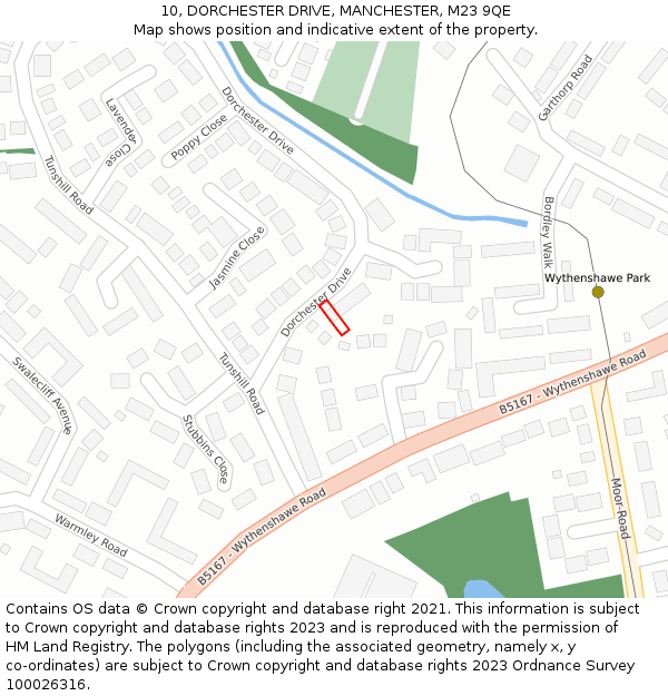 10, DORCHESTER DRIVE, MANCHESTER, M23 9QE: Location map and indicative extent of plot