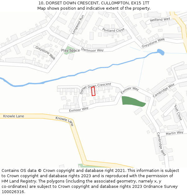 10, DORSET DOWN CRESCENT, CULLOMPTON, EX15 1TT: Location map and indicative extent of plot