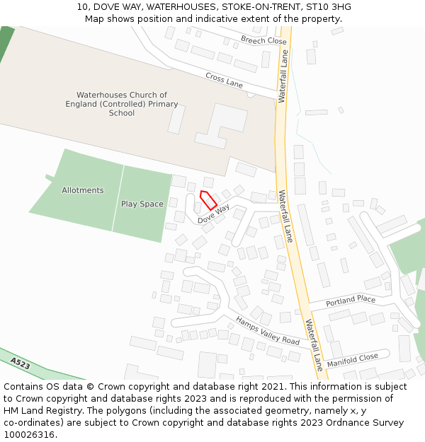 10, DOVE WAY, WATERHOUSES, STOKE-ON-TRENT, ST10 3HG: Location map and indicative extent of plot