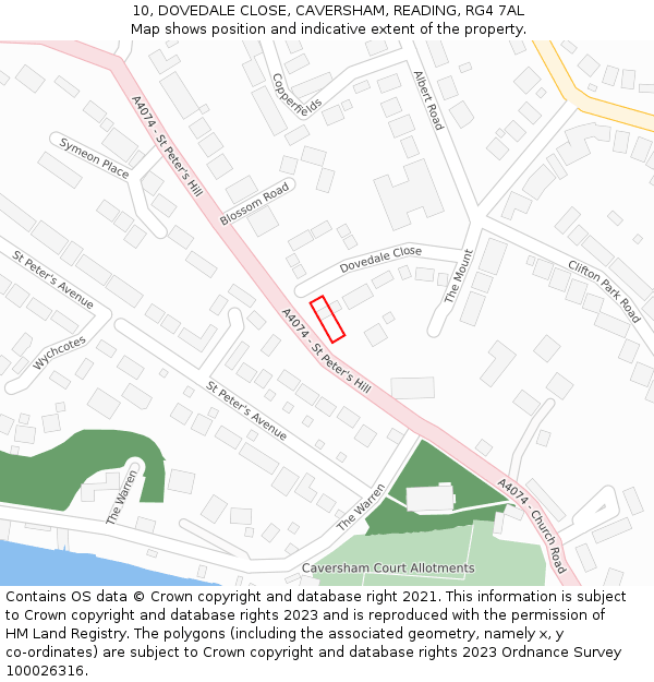 10, DOVEDALE CLOSE, CAVERSHAM, READING, RG4 7AL: Location map and indicative extent of plot