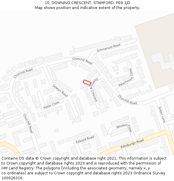 10, DOWNING CRESCENT, STAMFORD, PE9 1JD: Location map and indicative extent of plot