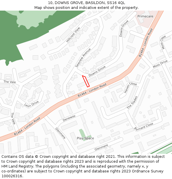 10, DOWNS GROVE, BASILDON, SS16 4QL: Location map and indicative extent of plot