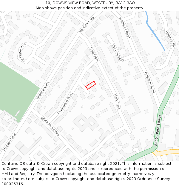 10, DOWNS VIEW ROAD, WESTBURY, BA13 3AQ: Location map and indicative extent of plot