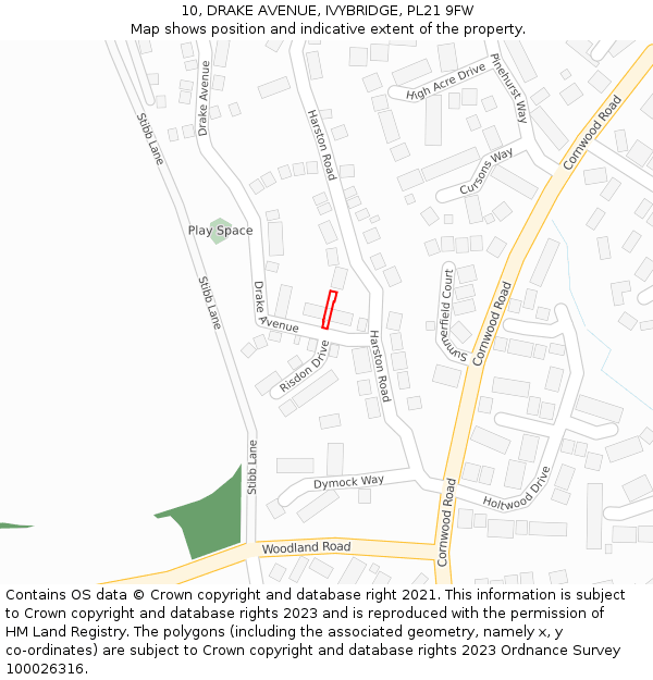 10, DRAKE AVENUE, IVYBRIDGE, PL21 9FW: Location map and indicative extent of plot