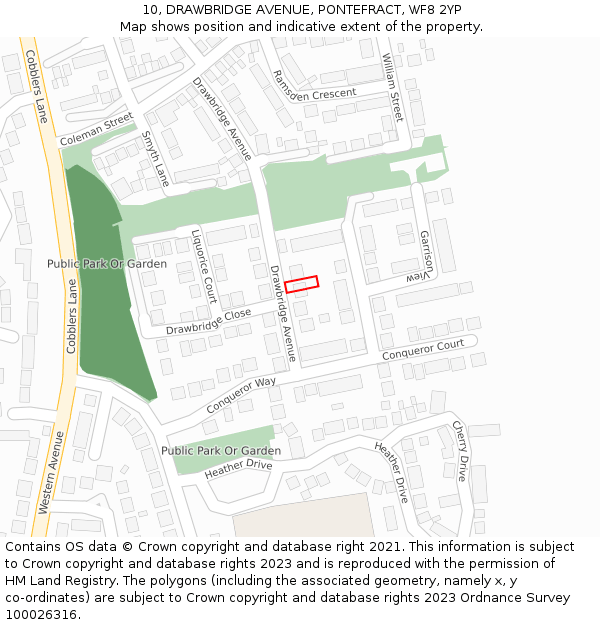 10, DRAWBRIDGE AVENUE, PONTEFRACT, WF8 2YP: Location map and indicative extent of plot