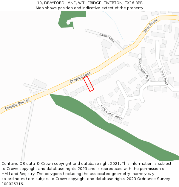 10, DRAYFORD LANE, WITHERIDGE, TIVERTON, EX16 8PR: Location map and indicative extent of plot