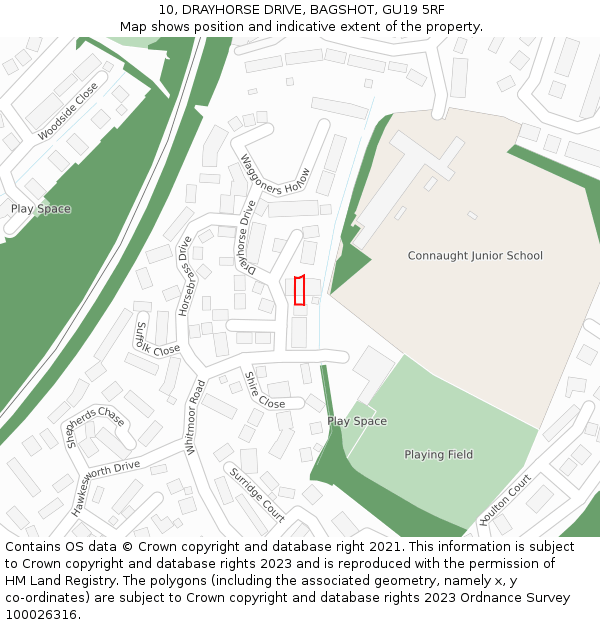 10, DRAYHORSE DRIVE, BAGSHOT, GU19 5RF: Location map and indicative extent of plot