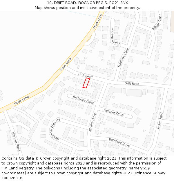 10, DRIFT ROAD, BOGNOR REGIS, PO21 3NX: Location map and indicative extent of plot