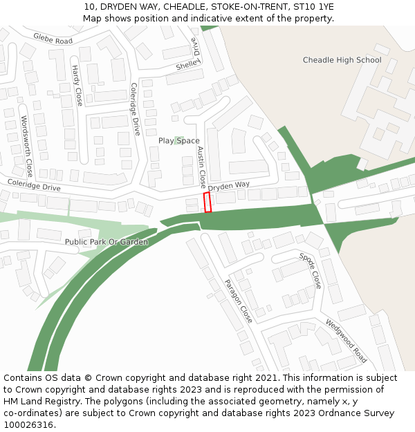 10, DRYDEN WAY, CHEADLE, STOKE-ON-TRENT, ST10 1YE: Location map and indicative extent of plot