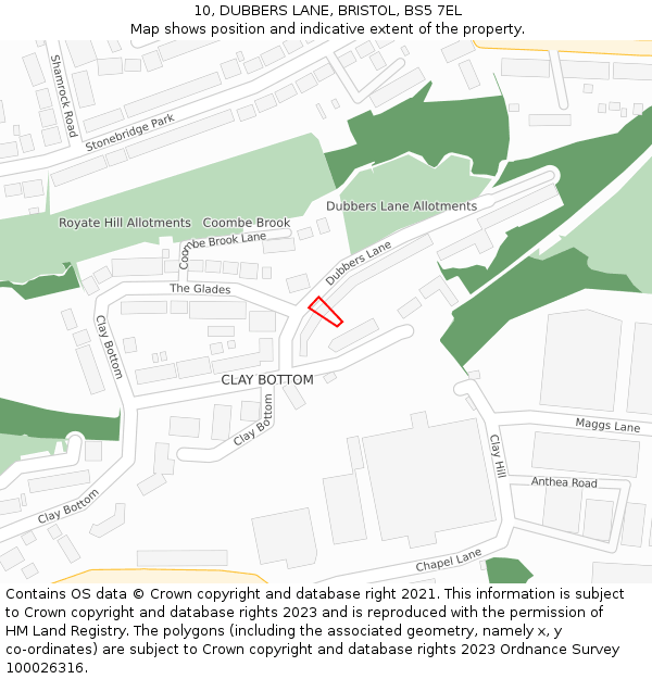 10, DUBBERS LANE, BRISTOL, BS5 7EL: Location map and indicative extent of plot