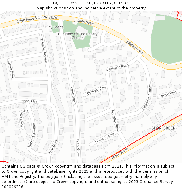 10, DUFFRYN CLOSE, BUCKLEY, CH7 3BT: Location map and indicative extent of plot