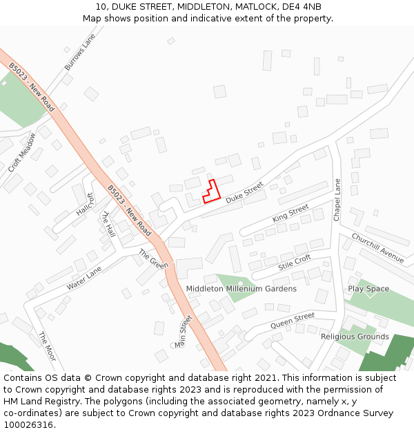 10, DUKE STREET, MIDDLETON, MATLOCK, DE4 4NB: Location map and indicative extent of plot