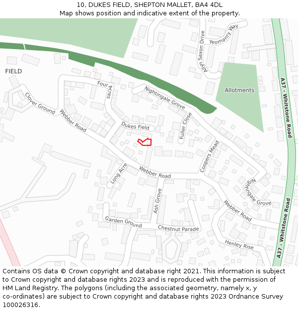 10, DUKES FIELD, SHEPTON MALLET, BA4 4DL: Location map and indicative extent of plot